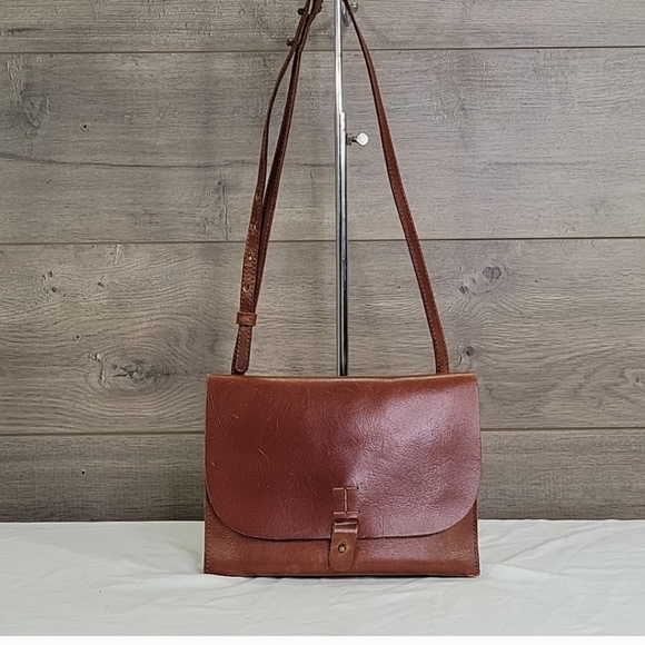 Lucky Brand Rustic Slim Brown Leather Flap Crossbody Bag - Picture 10 of 12